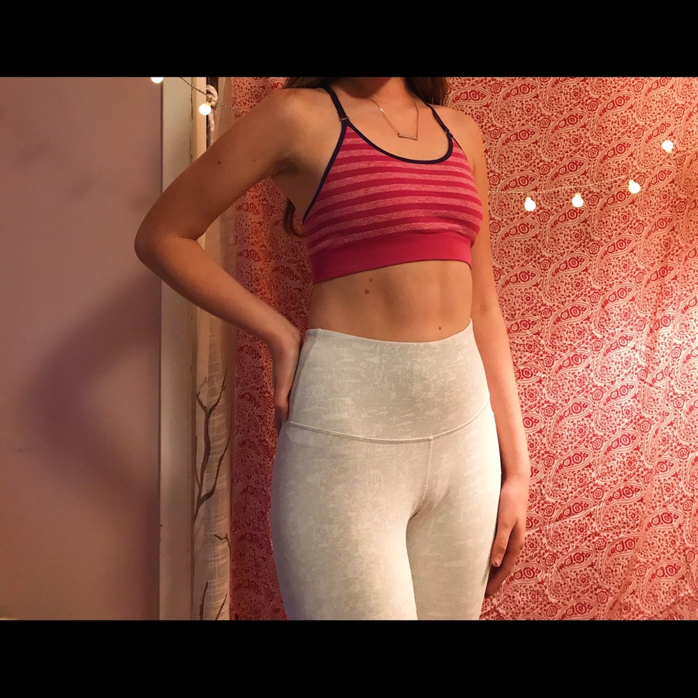 pink striped sports bra